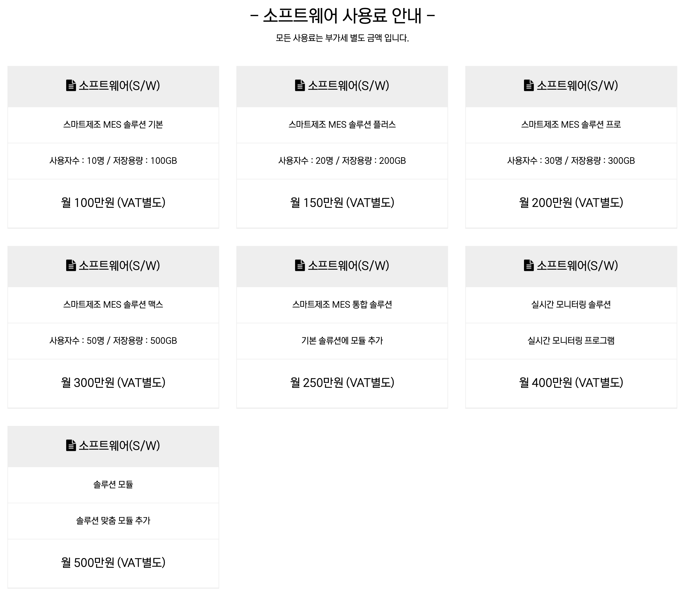소프트웨어 단가표